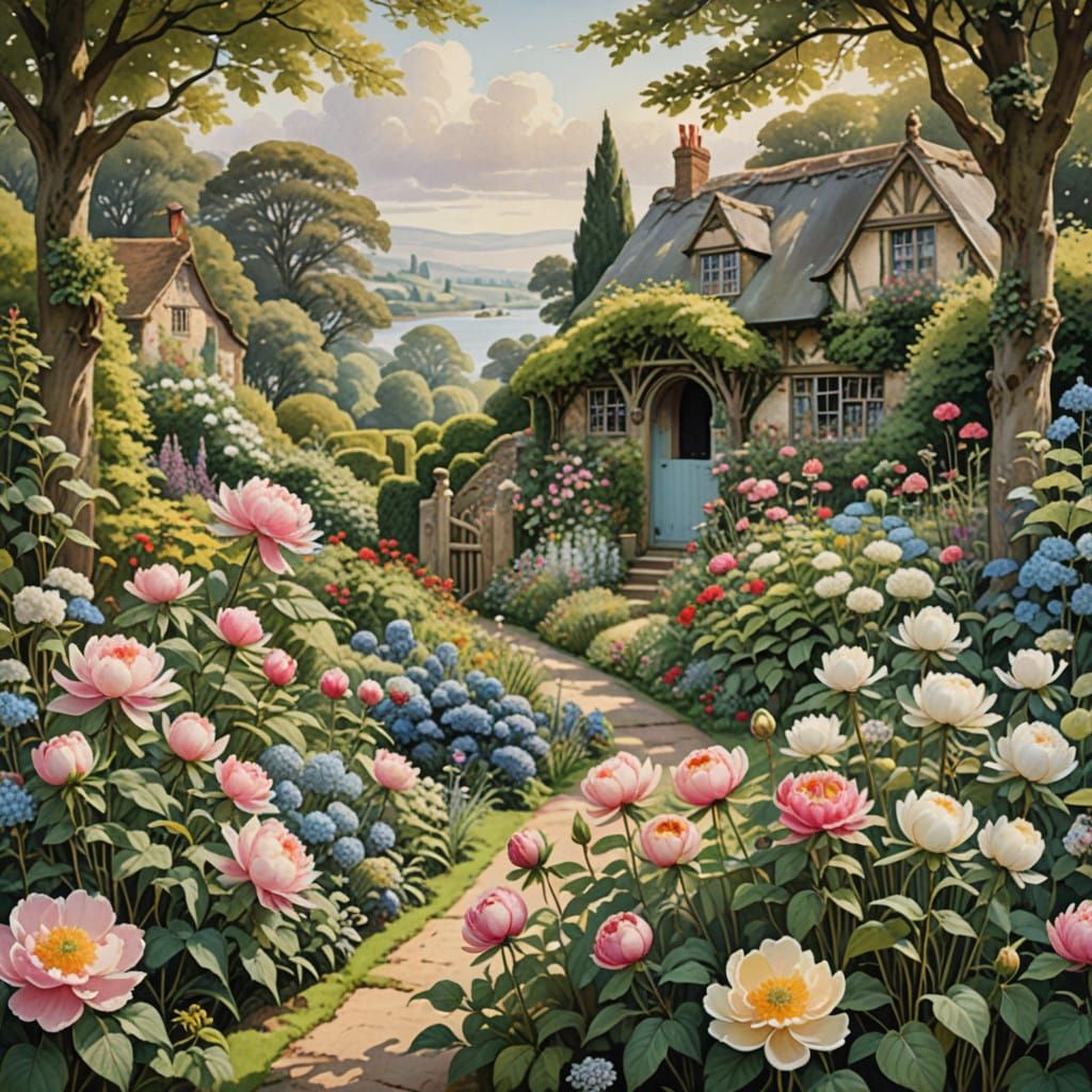 Whimsical English Summer Garden in Watercolour