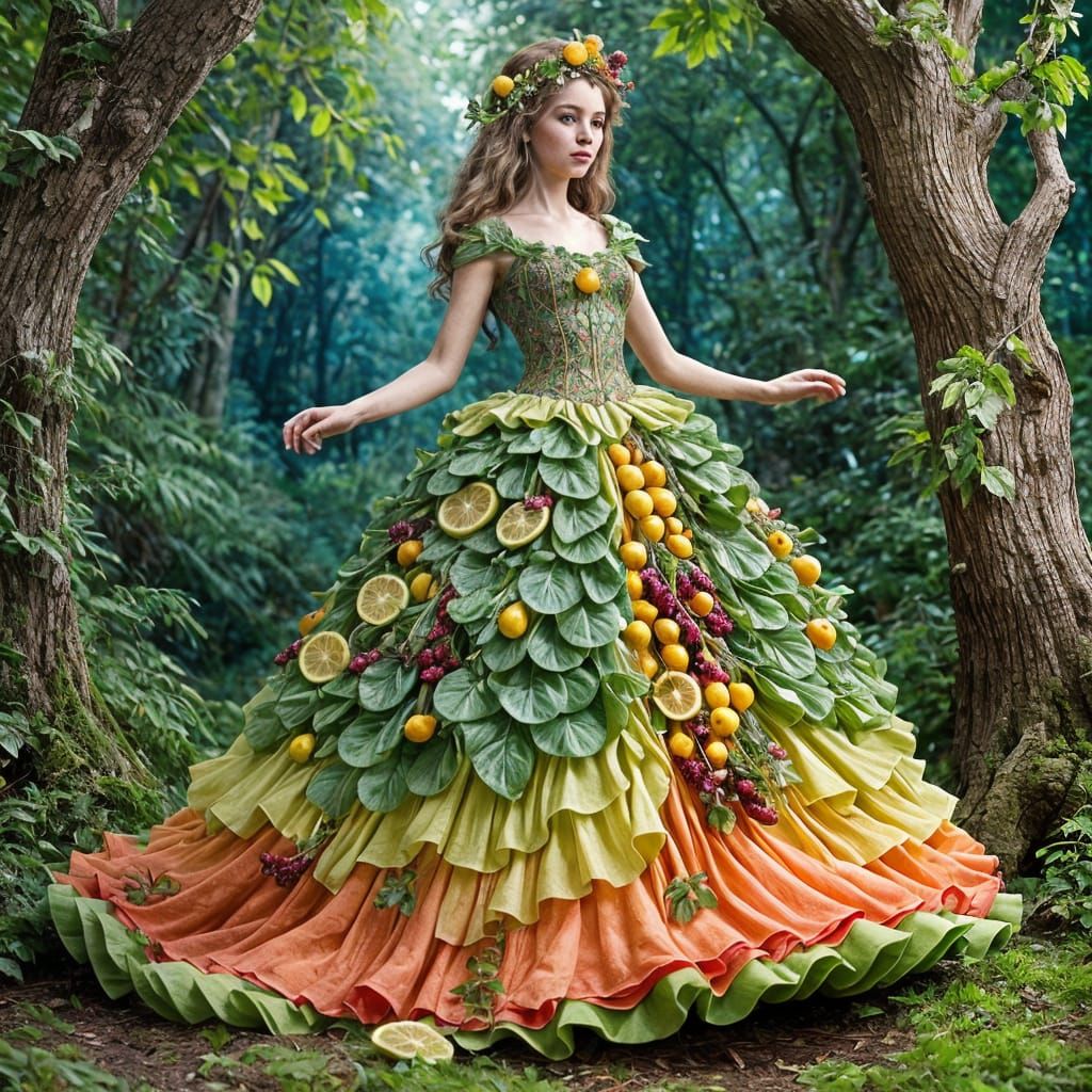 Elf Maiden in Fruit Gown, Enchanted Forest