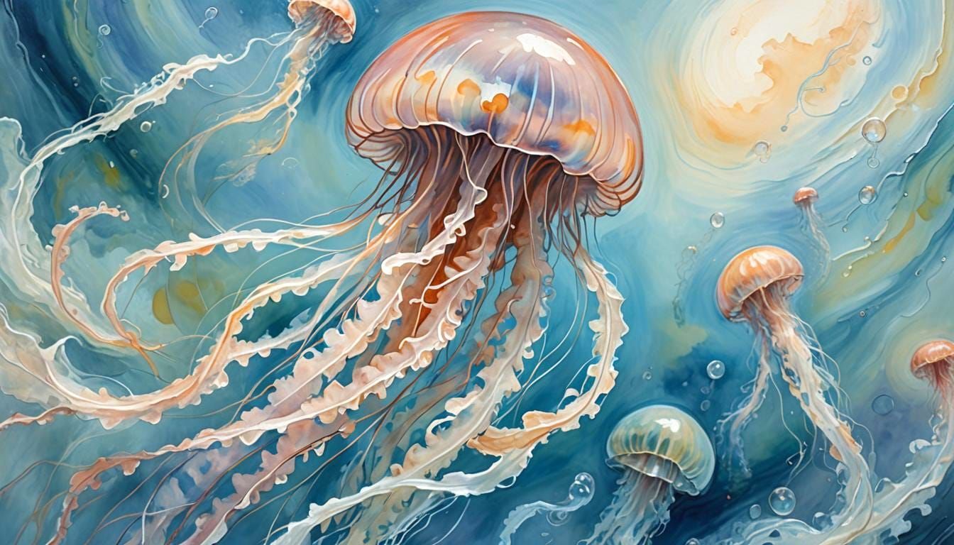 Luminous Jellyfish in Gouache Watercolor Style