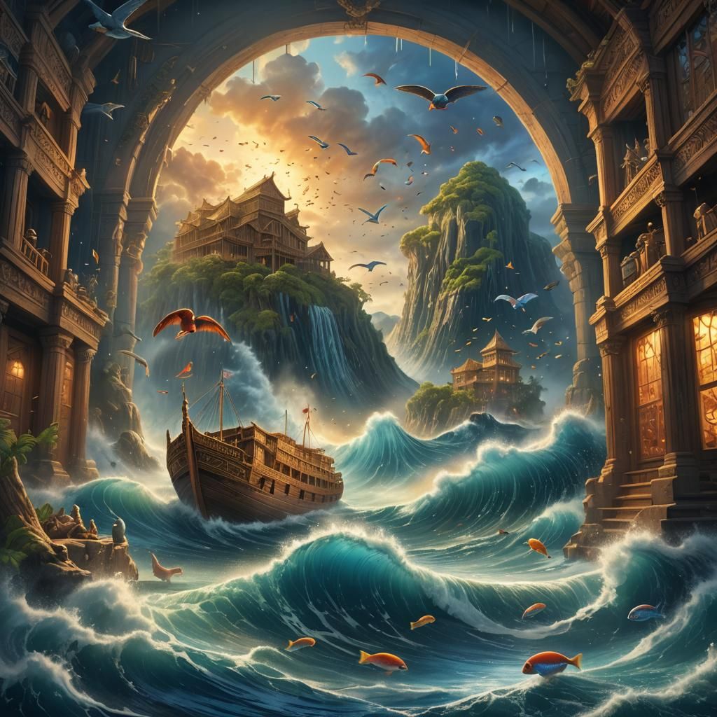 Noah's Ark Amidst the Great Flood