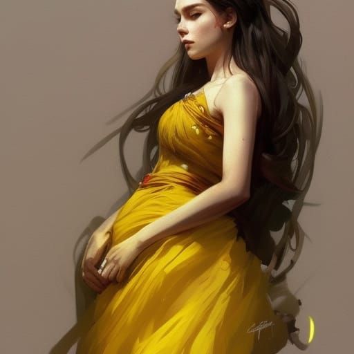 Woman in Yellow Ballgown: Hyperdetailed Art Portrait