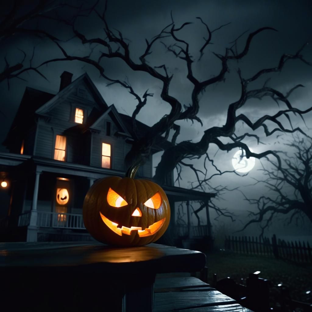 Eerie Jack-O-Lantern on a Spooky Halloween Night