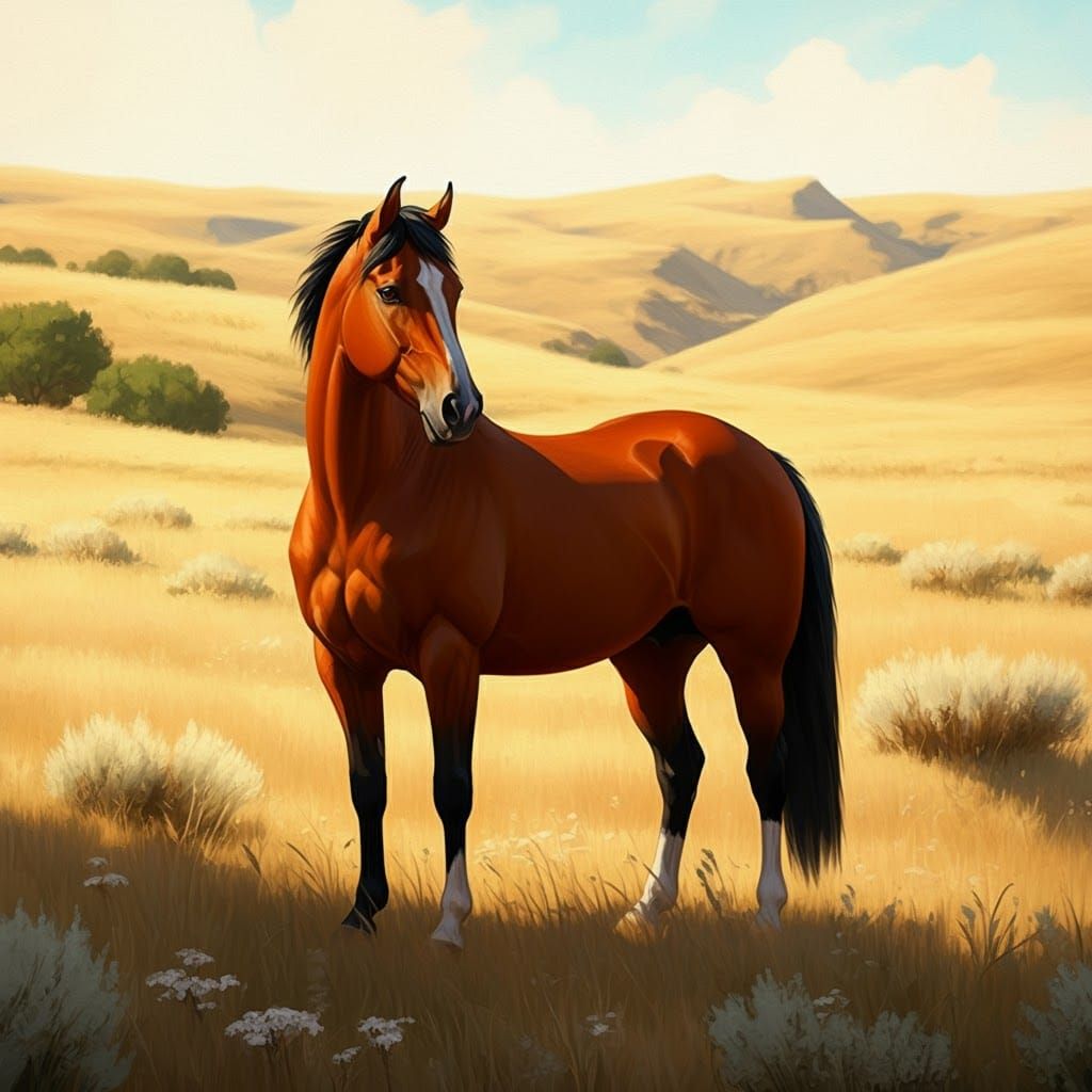 Horse on Prairie in Soft Sunlight
