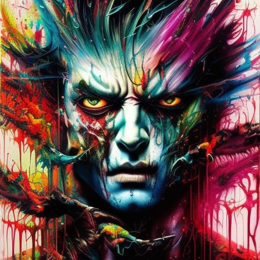 Evil Demon Soul Portrait in Acrylic Gouache