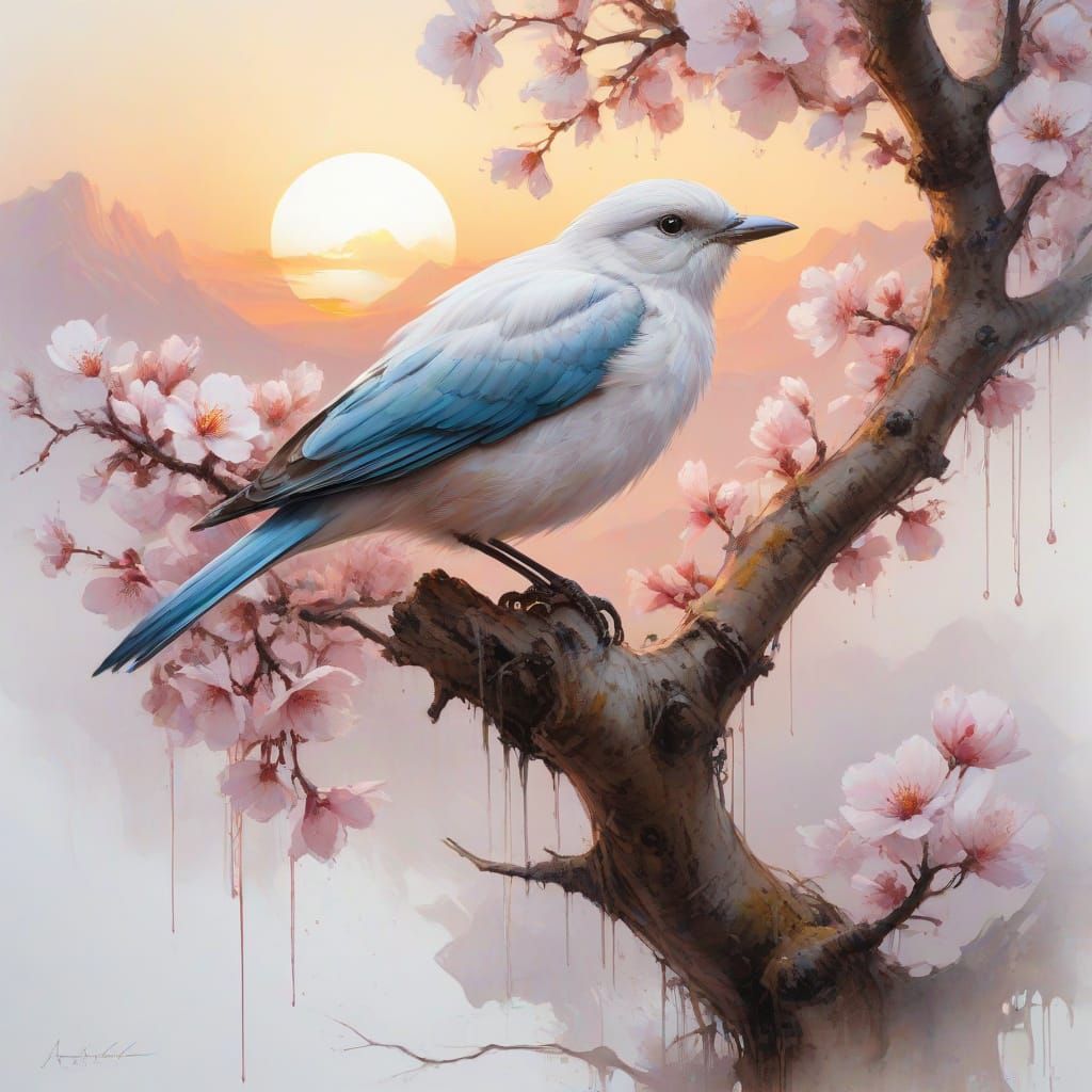 Ethereal Blossom Tree in Whimsical Fantasy Watercolor