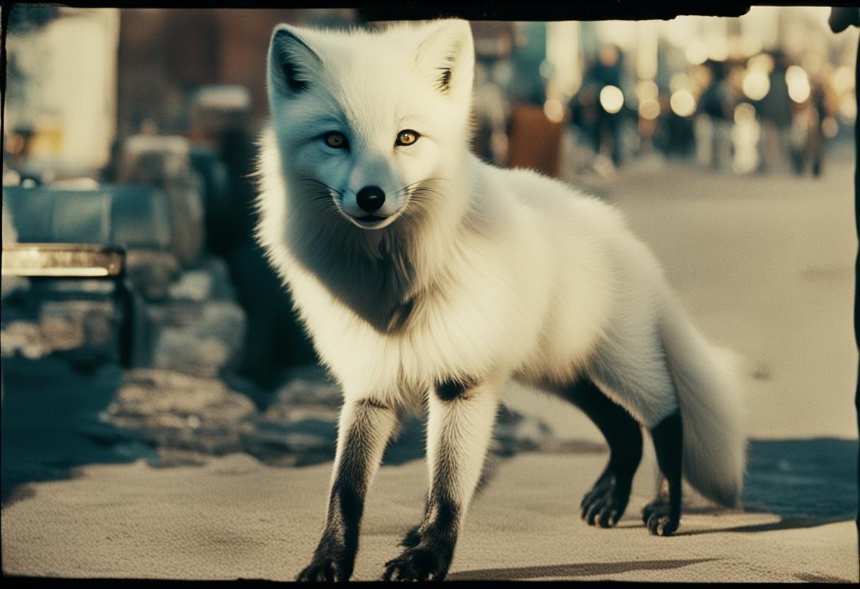 Arctic Fox Businessman in Gritty Cityscape