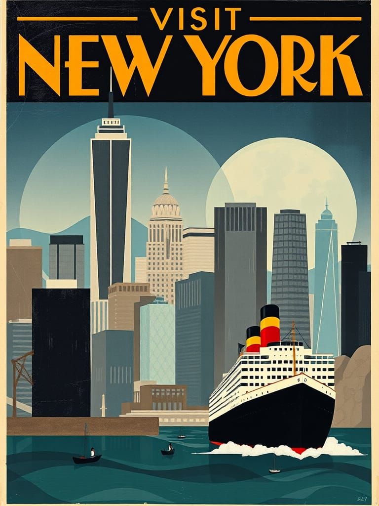 Visit New York: Art Deco Travel Poster
