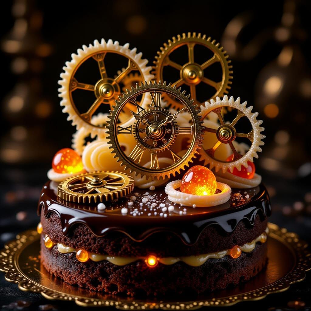 Steampunk Dessert: Intricate Edible Clockwork Macro Shot