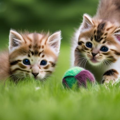 Playful Kittens Frolicking in a Lush Garden