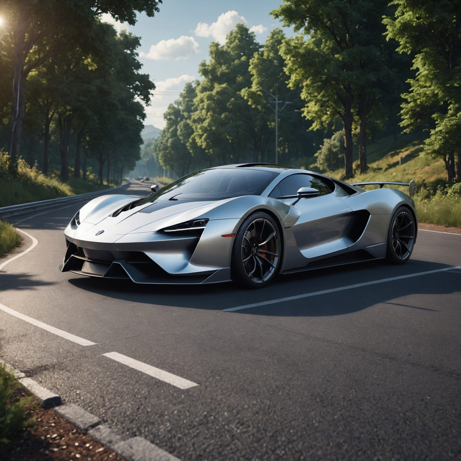 Futuristic Solar Supercar on Country Road