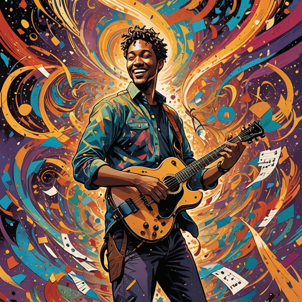 Joyful Musician in a Vibrant Comic Book Art