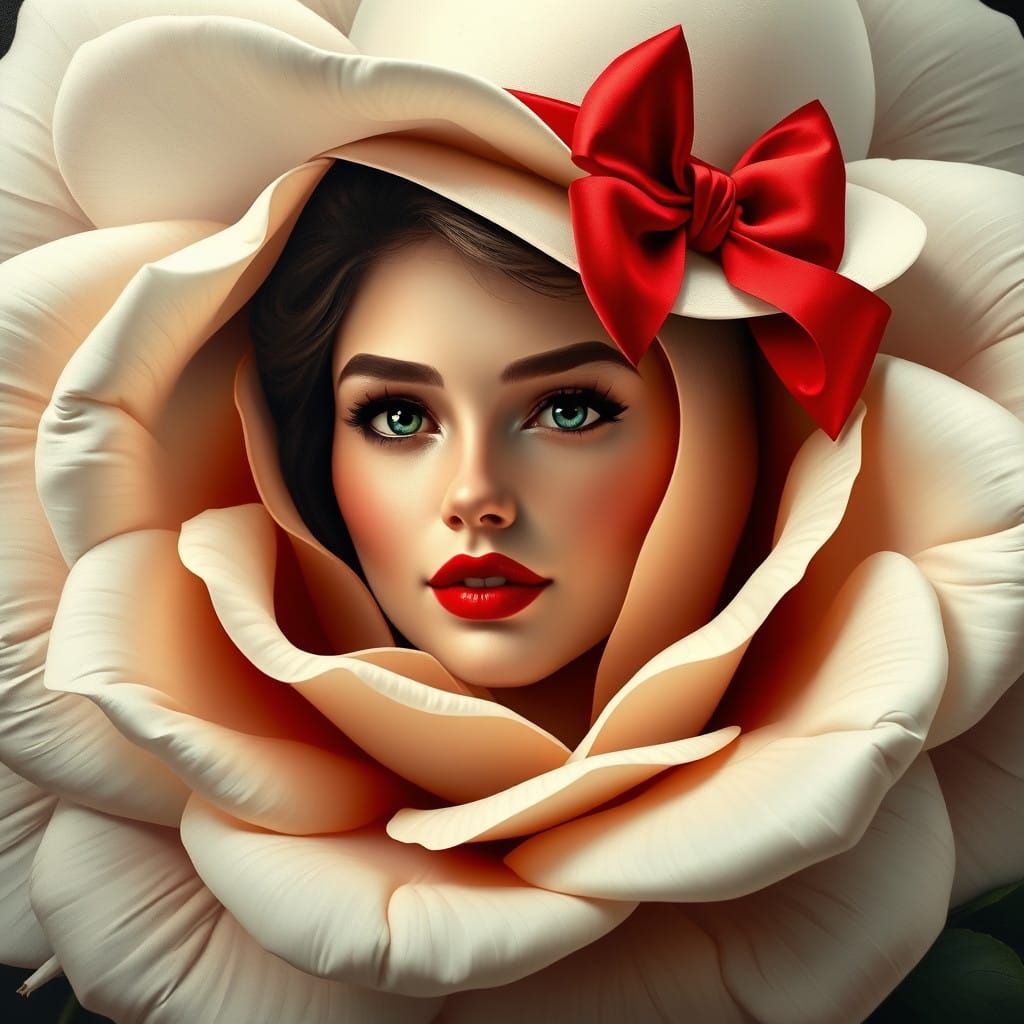 Ethereal Oil Painting of a Majestic White Rose with Elegant...