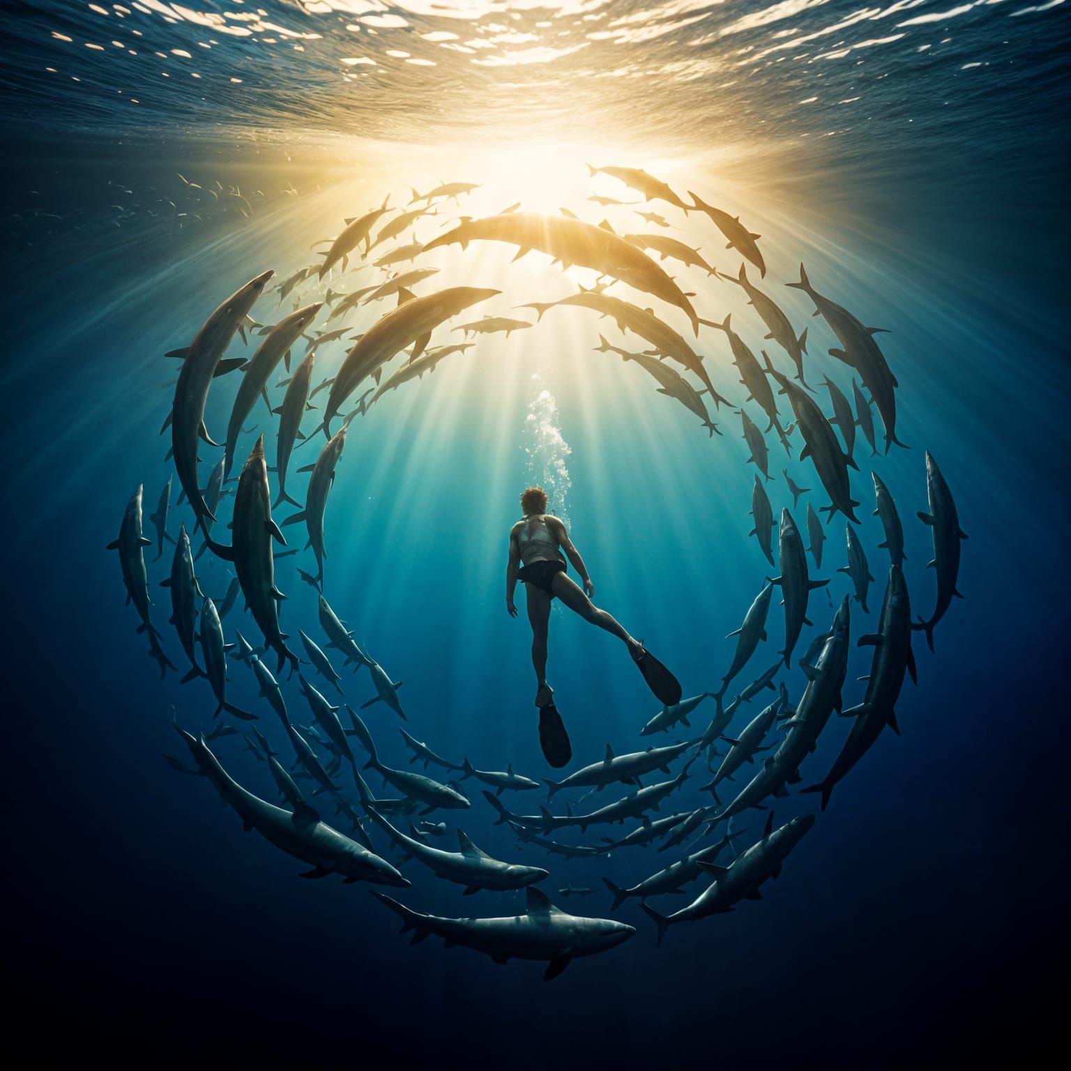 Ocean Circle: Dolphins, Sharks, and Underwater Harmony