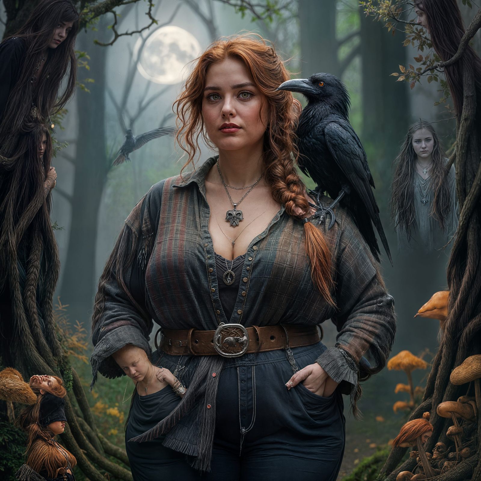 Confident Witch in Mystical Forest, Whimsical Braid and Comb...