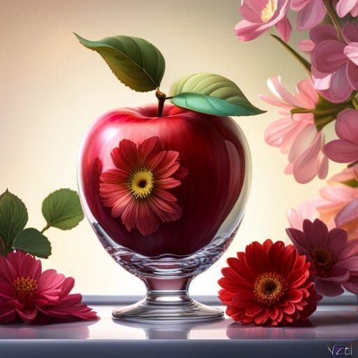 Crystal Apple Vase with Flowers in Rococo Style