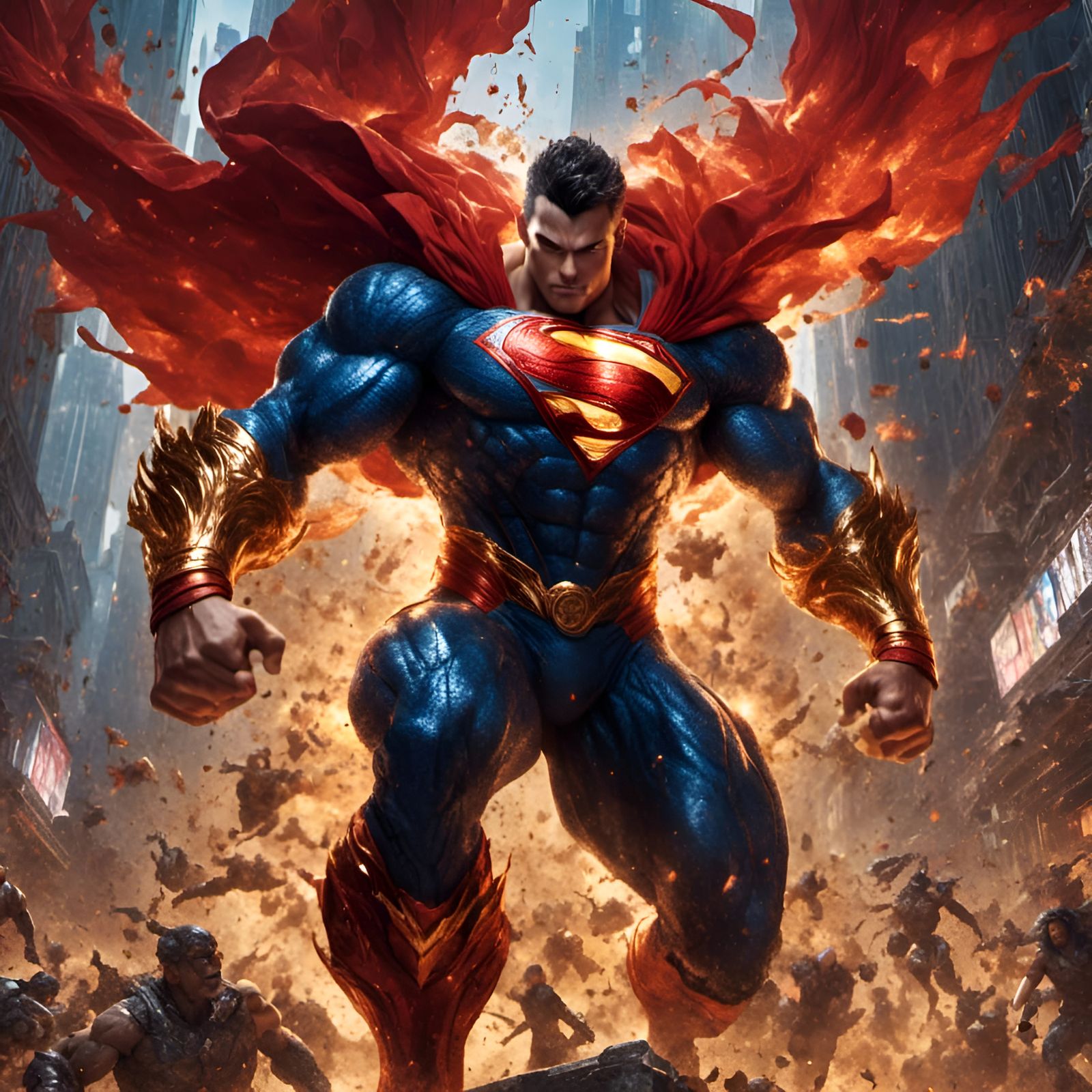 Super Saiyan Superman Flexing in New York: Hyperrealistic Ar...