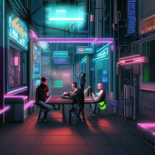Hyperrealistic Cyberpunk Ghetto Hangout