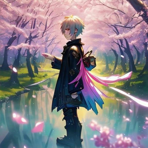 Vibrant Cherry Blossom Blooms in Anime-Inspired Paradise