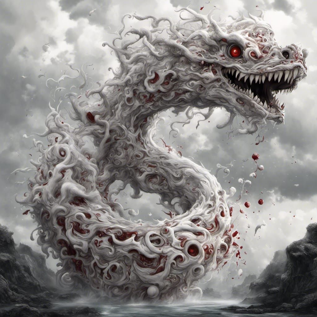 Dragon's Head Emerges from Clouds: Tim Burton Style