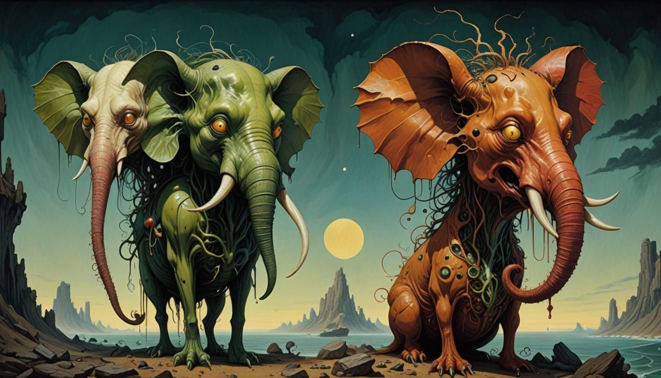 Surreal Creature Morphing in Comic Art Style