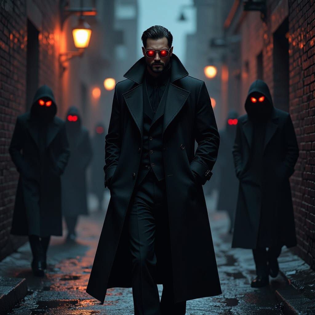 Mysterious Man in Gloomy Alley: Cinematic Dark Art
