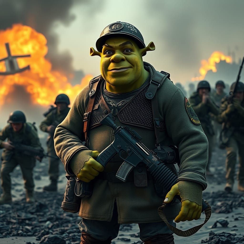 Shrek as WWII Soldier on D-Day Beach