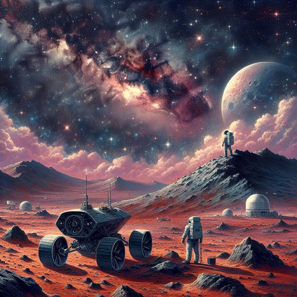 Epic Martian Landscape with Astronaut in Romantic Style