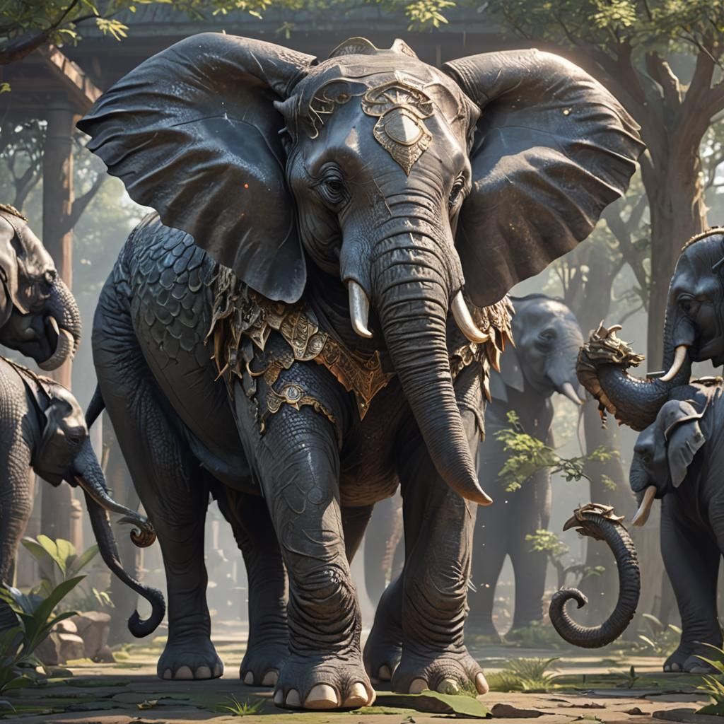 Dragon Scale Elephant in 3D Anime Art