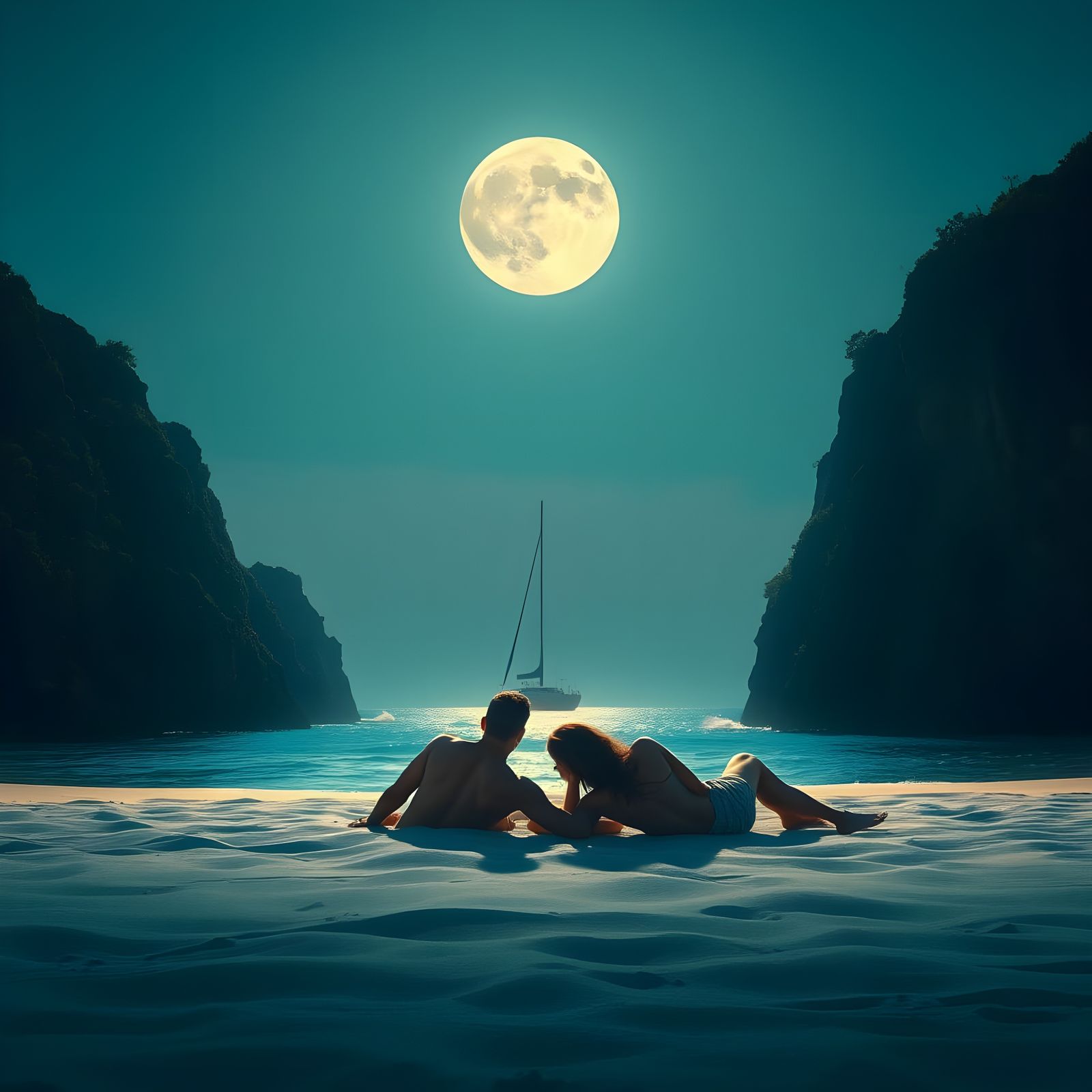 Moonlit Beach Scene in Hyperrealism