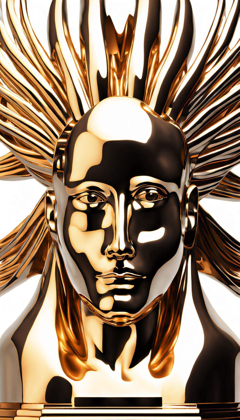 Vorticism Statue in Chrome, Copper, and Brass