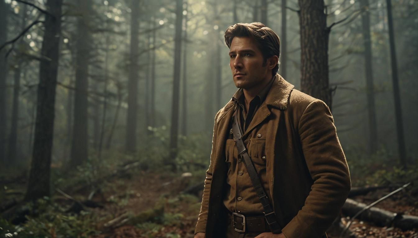Davy Crockett in Modern Clothing: Cinematic Forest Portrait