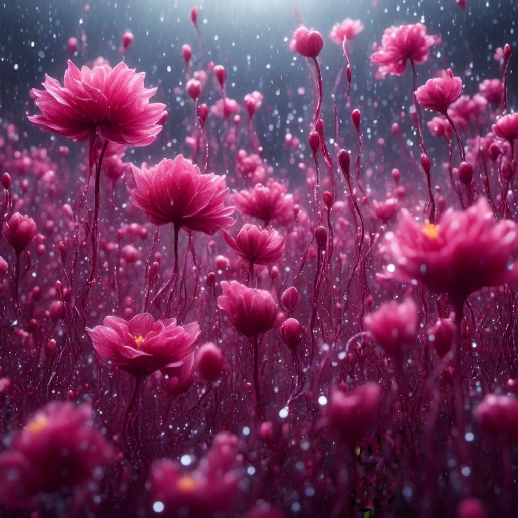 Dreamlike Flowers in Gentle Rain