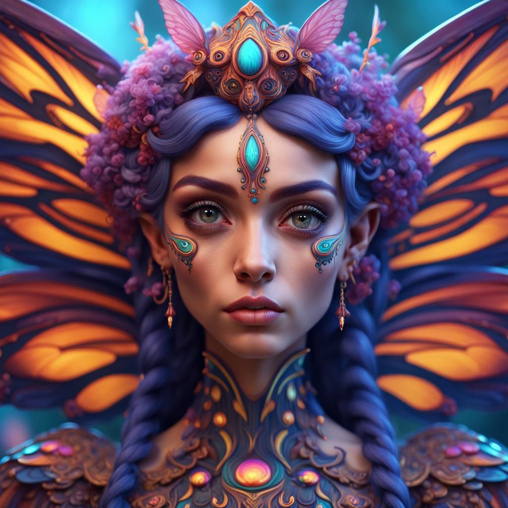 Psychedelic Fairy with Intricate Wings