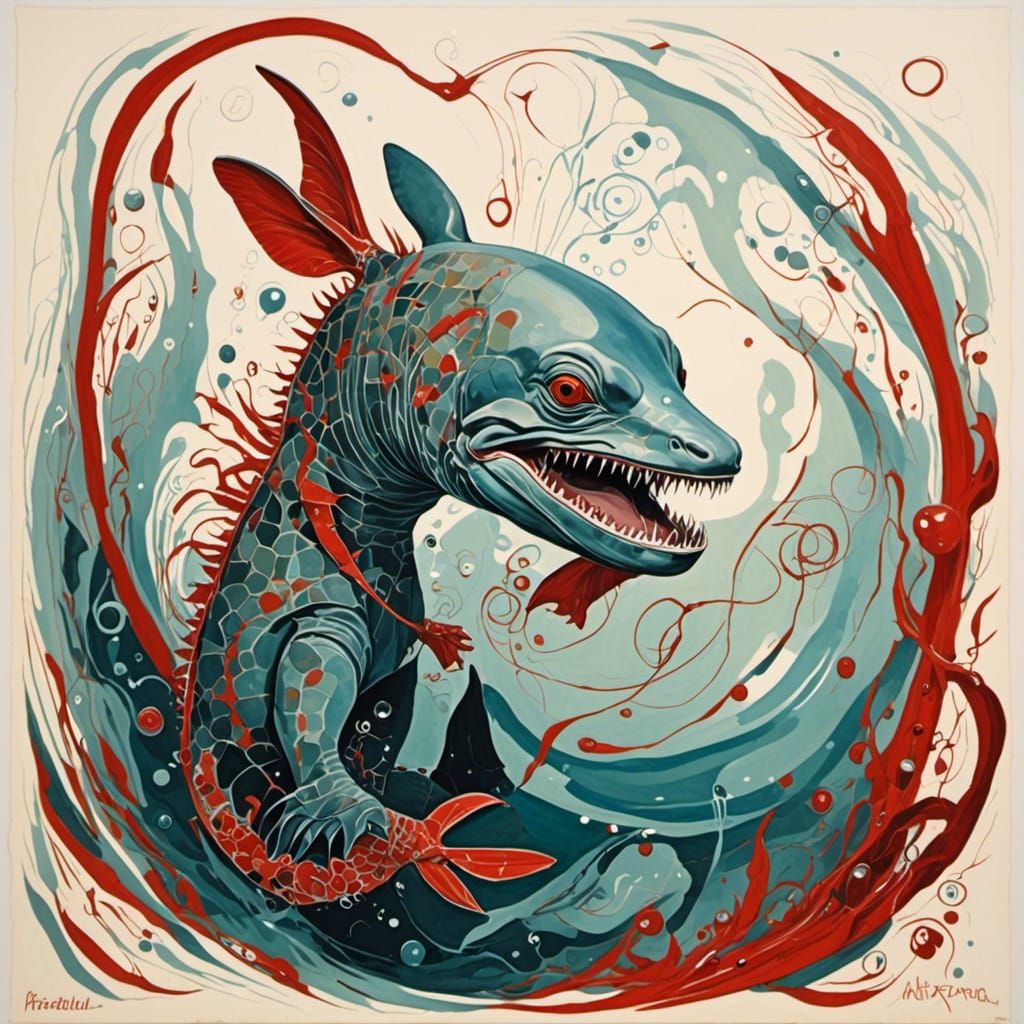 Gouache Painting of Red Water