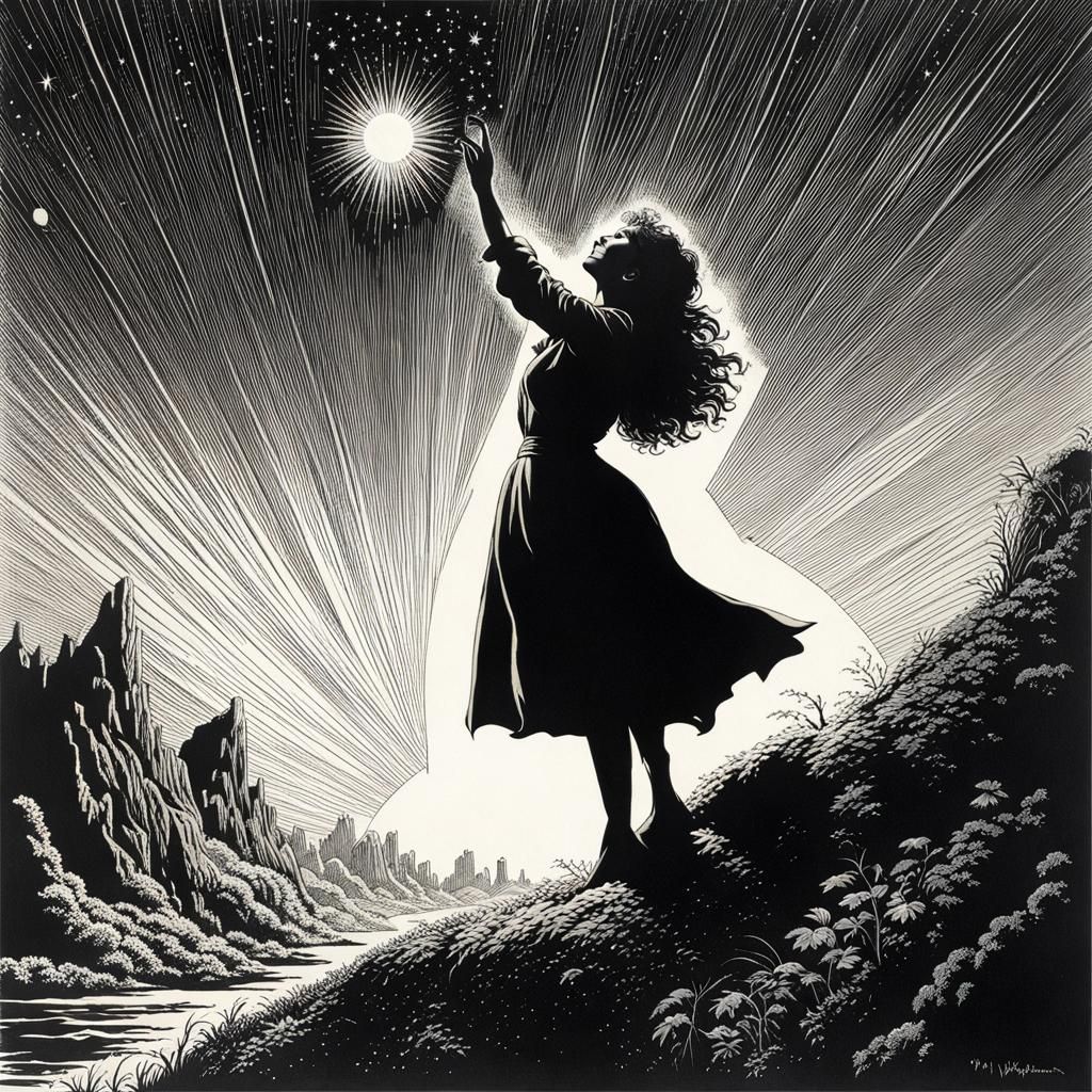 Woman Plucking Star, Comic Horror Style