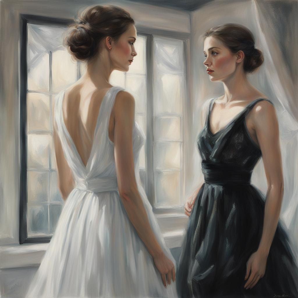 Ethereal Portrait: Women in Black and White Dresses