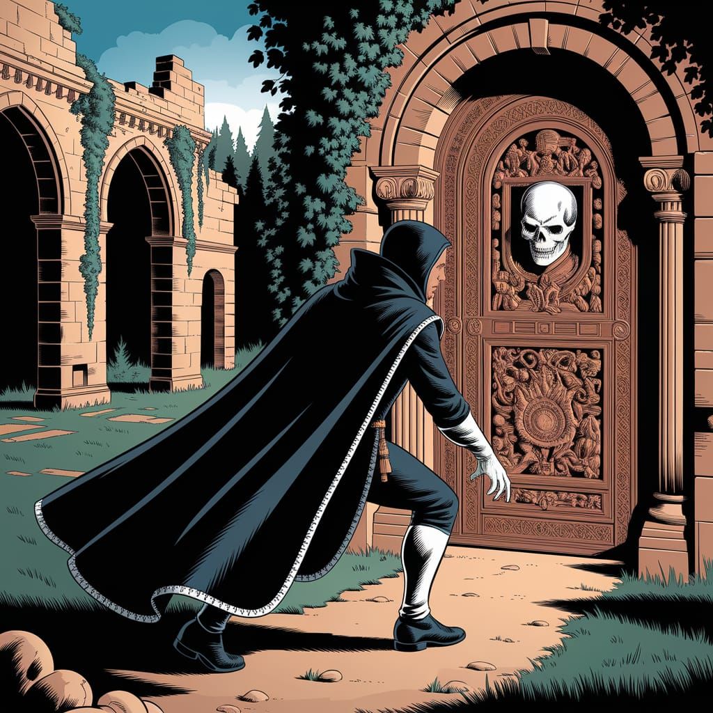 Mysterious Renaissance Figure in Palace Ruins