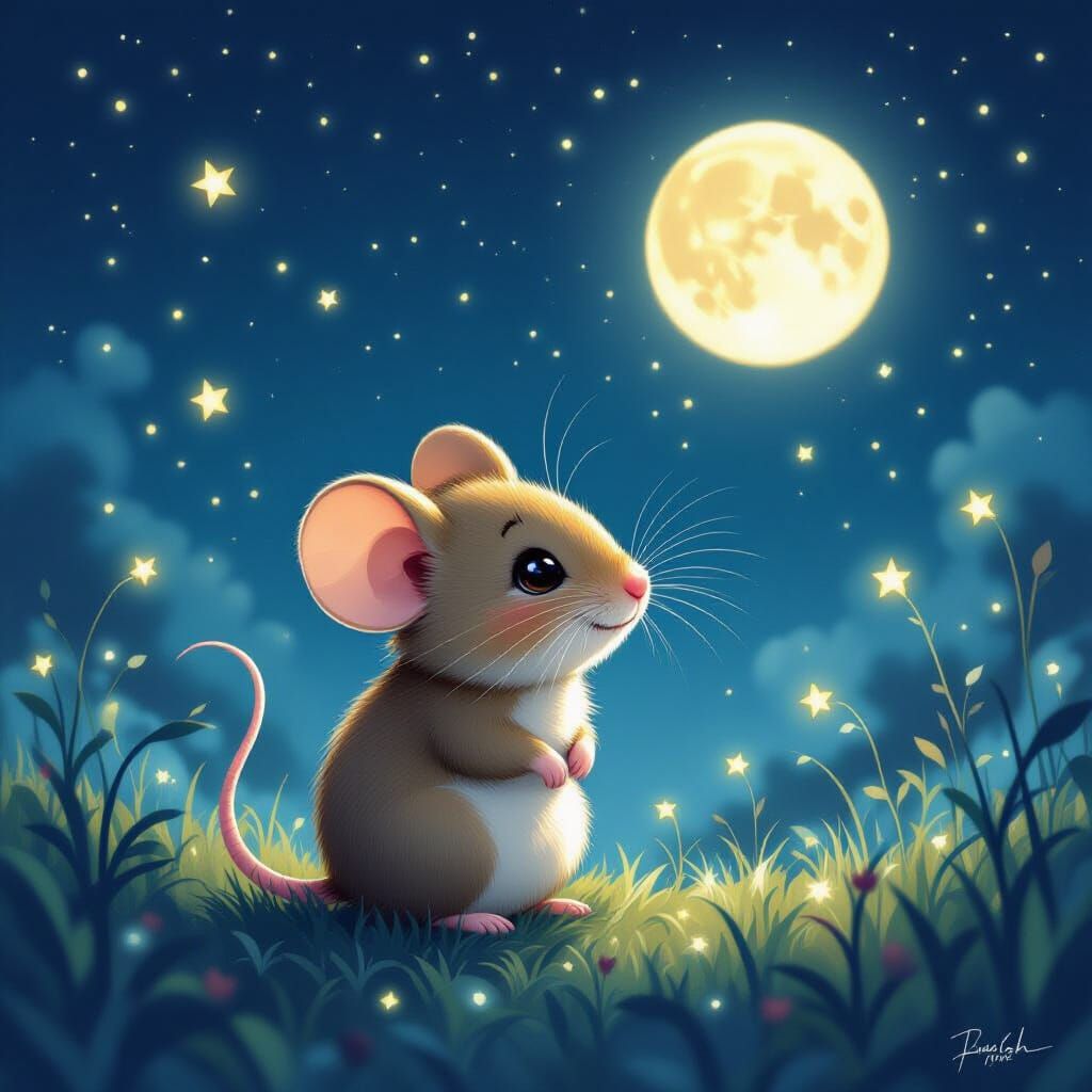 Adorable Mouse in Mystical Starry Night