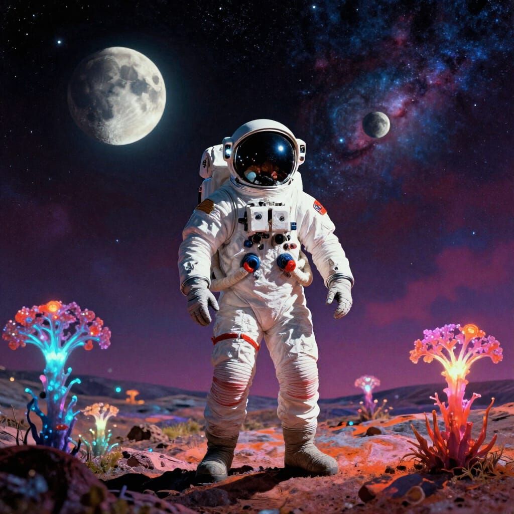 Astronaut on Alien Planet in 1950s Sci-Fi Art Style