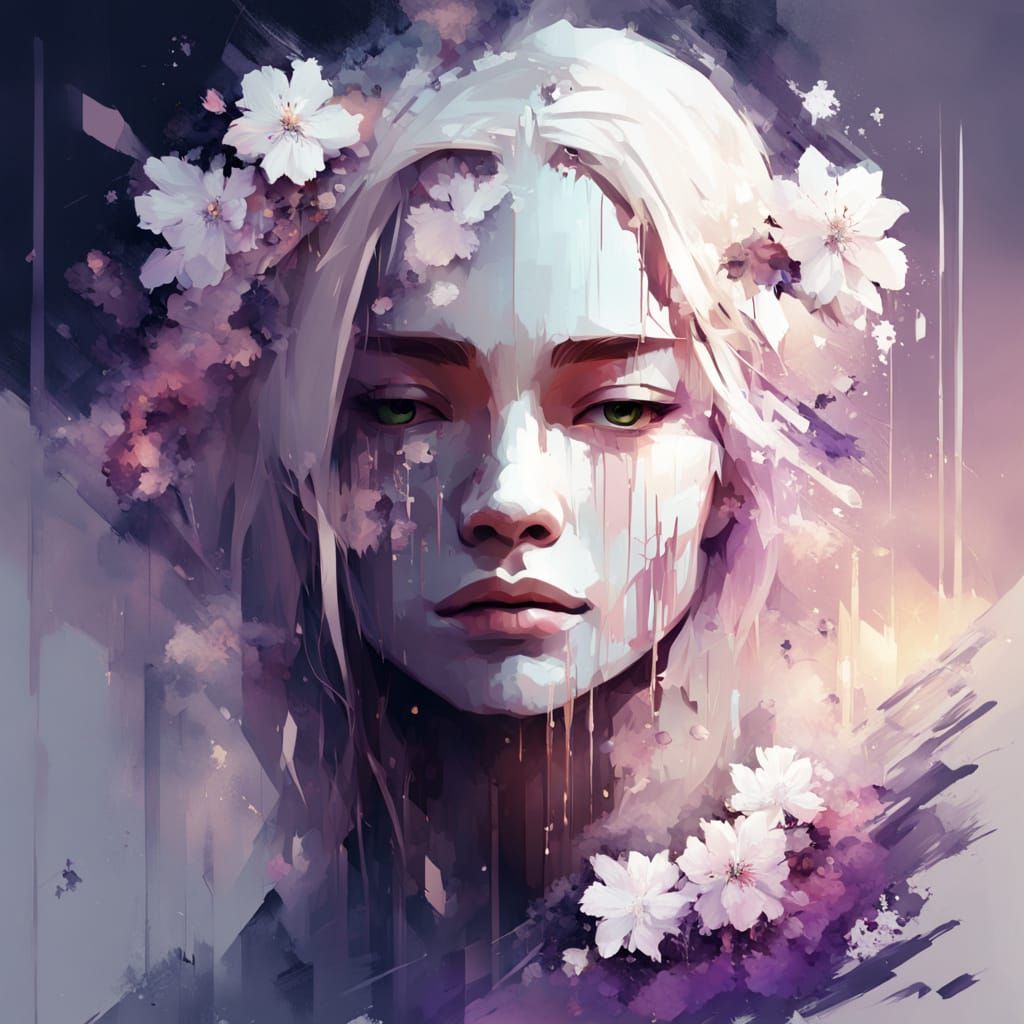 Ethereal Lilac Goddess in Sunset Haze