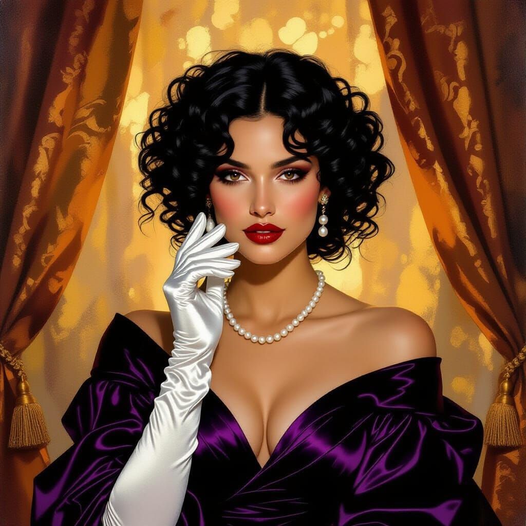 Mysterious Elegance: Vermeer-Inspired Portrait in Purple Gow...