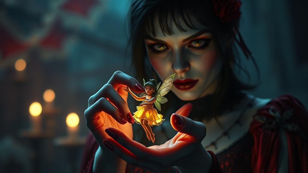 Vivid Color Drawing of a Lady Vampire with Fairy