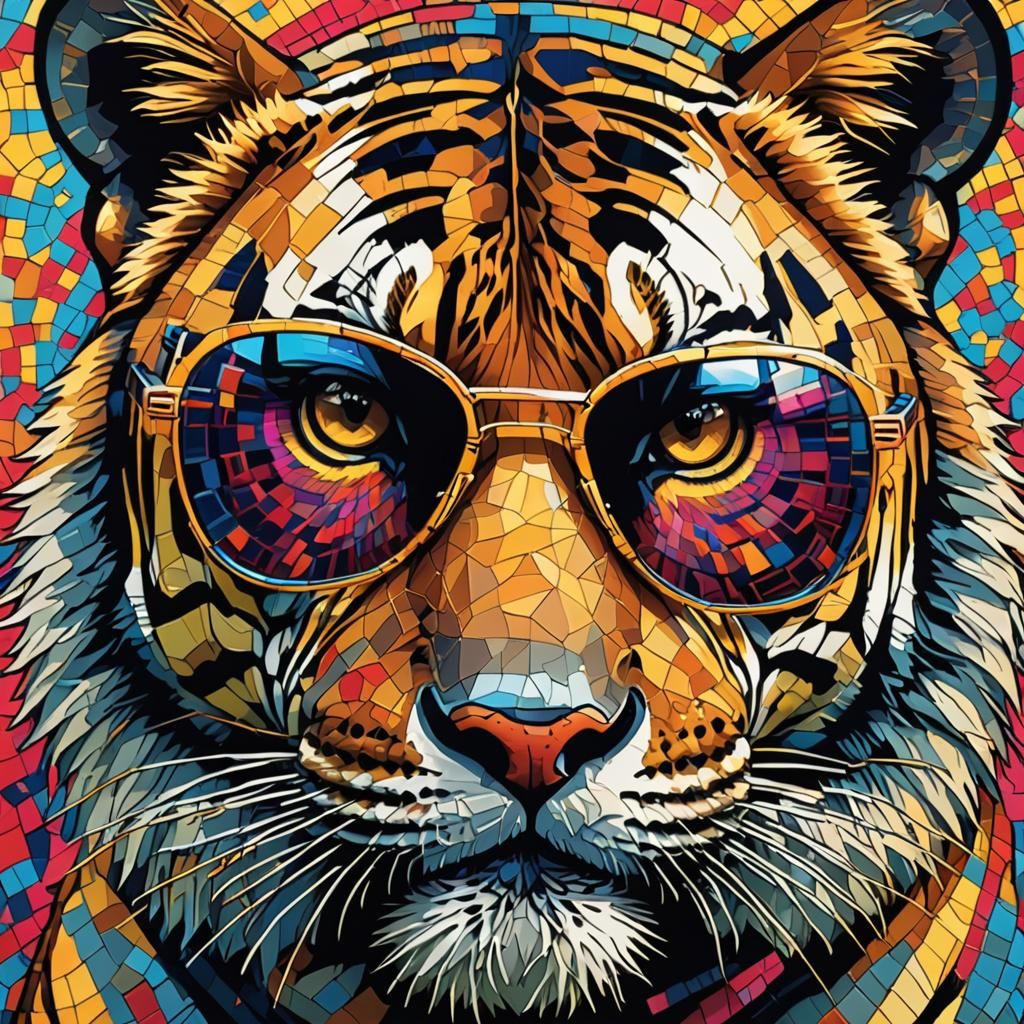 Pop Art Tiger in Aviator Sunglasses