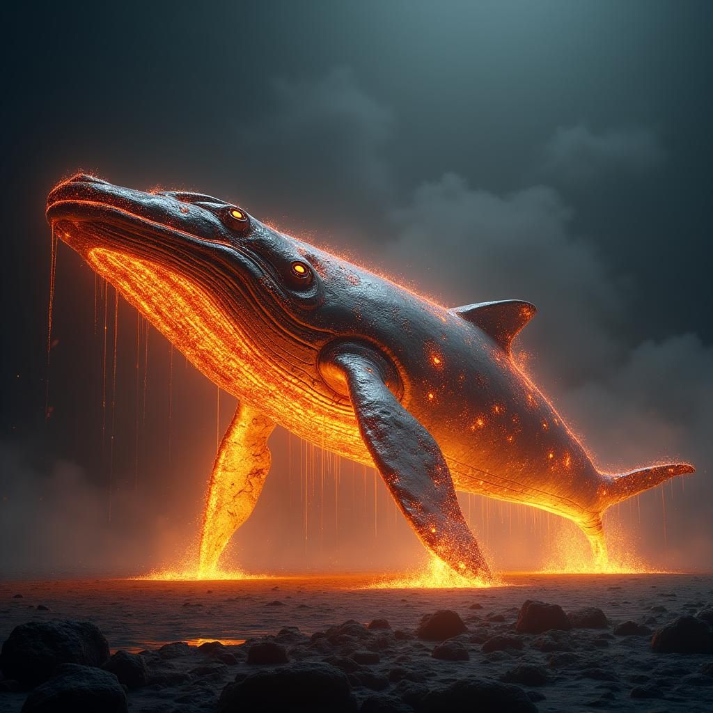 Molten Metal Humpback Whale Radiating Sparks
