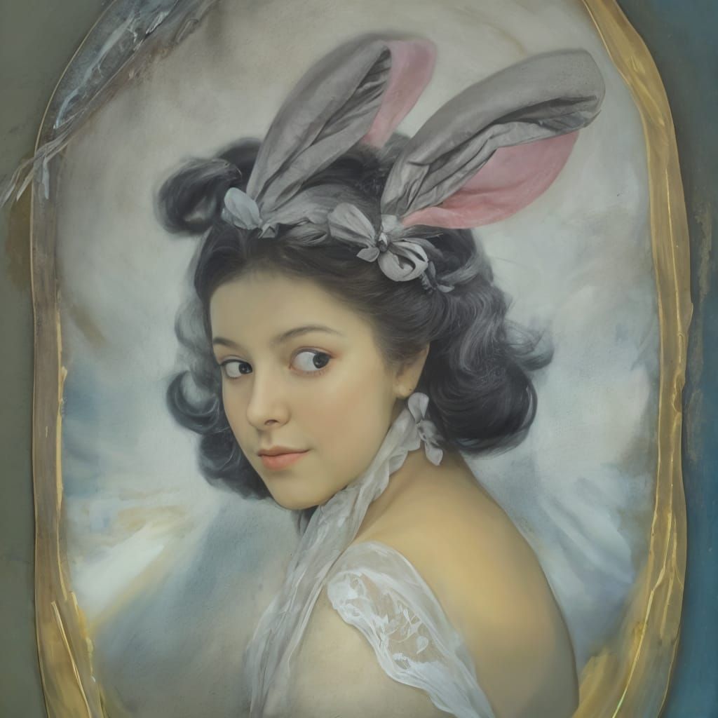 Celestial Rabbit in Abstract Dreamscape