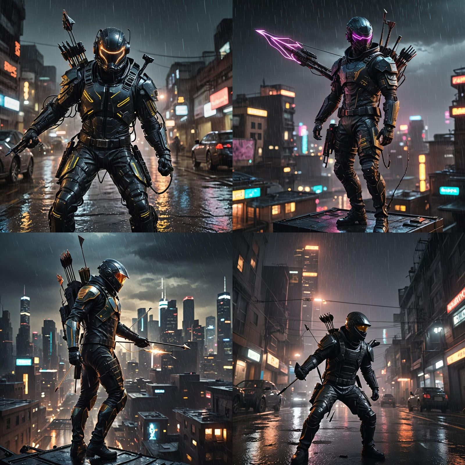 Rainy Rooftop Warrior in Cinematic 3D