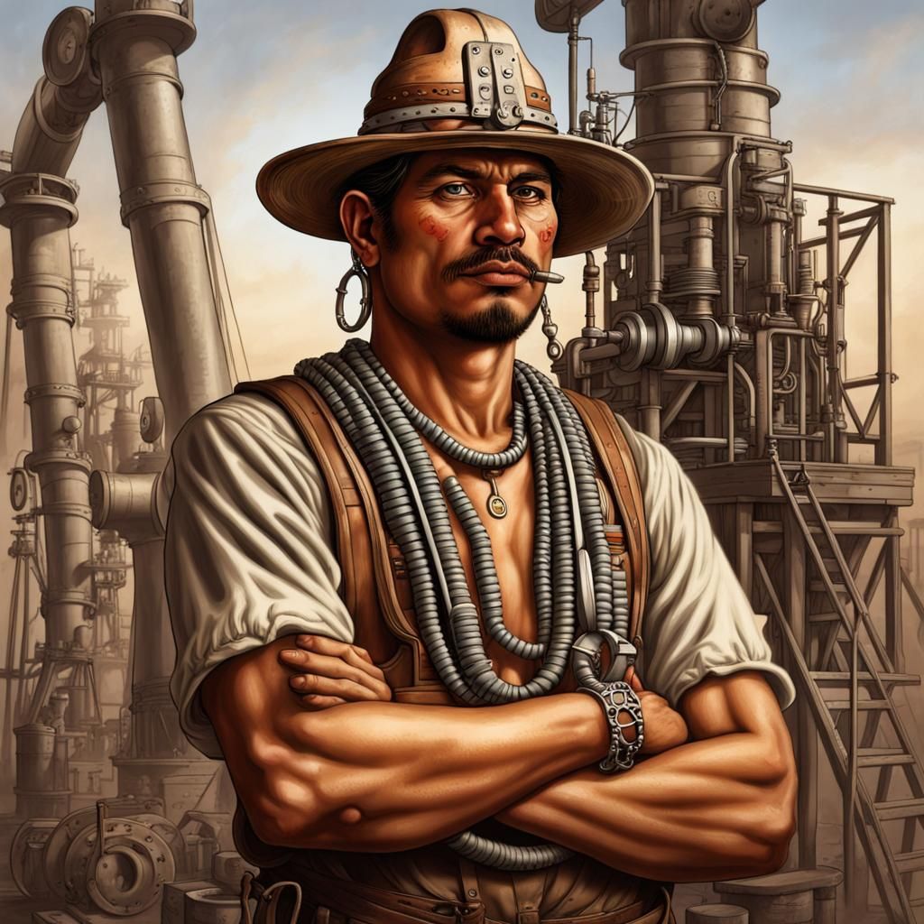 Aztec Oil Well Operator in the Industrial Age