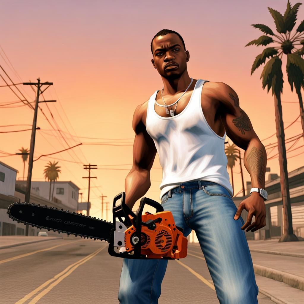 CJ Johnson with Chainsaw in GTA San Andreas