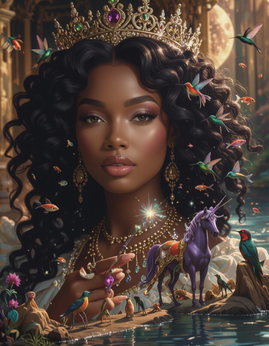 African American Queen in Magical Pastel Fantasy World