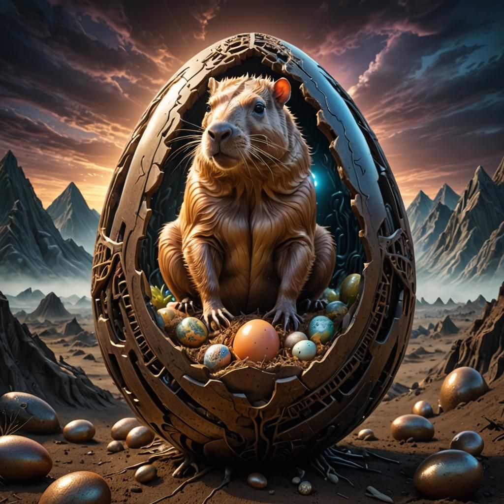Giger-esque Capybara Emerges in Chromatic Surrealism